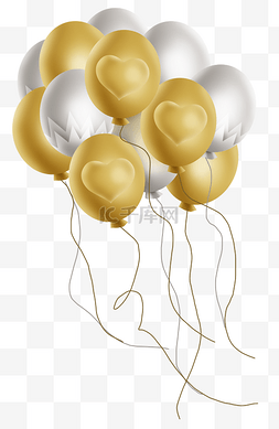 金色气球立体图片_白色金色气球