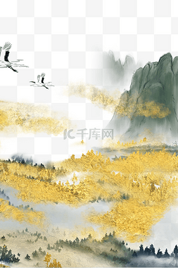 山水金色图片_新中式山水烫金中国风晶瓷装饰画