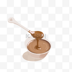 陶瓷碗勺子图片_勺子舀起芝麻酱调料