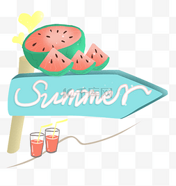 白summer图片_扁平风夏日Summer指示牌