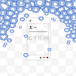 边框像素点图片_蓝色像素点赞社交媒体边框