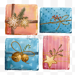 水彩风格圣诞节礼物花纹装饰包装