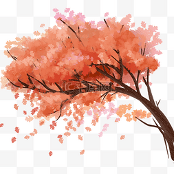 手绘弯曲秋天水彩树