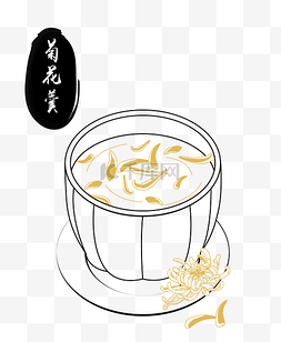 线描菊花图片_国风线描主食蛇羹