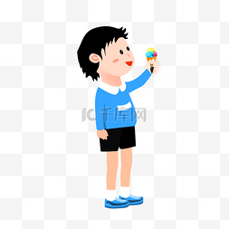 黑色的短裤图片_免扣卡通男孩吃冰激淋