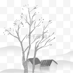 冬天村庄树木