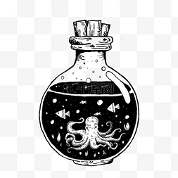 手绘黑色海底章鱼世界水瓶