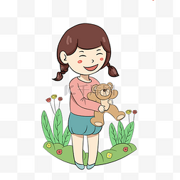 祝您中秋节快乐图片_快乐儿童节抱着小熊的女孩手绘