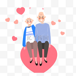 卡通夫妇家庭插画图片_手绘卡通爱心老年夫妇插画