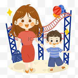 妈妈玩耍图片_儿童节可爱男孩和妈妈去游乐场PNG