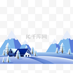 冬日白色原野雪山小屋雪景装饰底