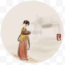 中国古代仕女图片_水墨端茶的古代仕女