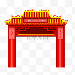 新年中式门头个人vip和企业vip免费下载手绘金色红门头插画个人vip和