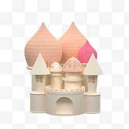 粉色清新风格图片_C4D卡通粉色城堡