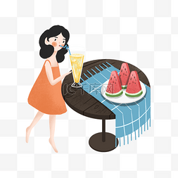 夏季水果海报图片_夏季喝果汁的女孩
