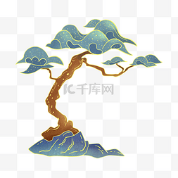 一棵松树实物图片_国潮金色中国风松树