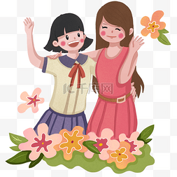 鲜花和少女图片_五四青年节鲜花和挥手的女生