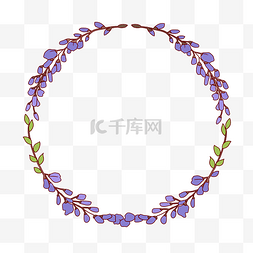 紫色创意花朵图片_紫藤萝花环卡通插画