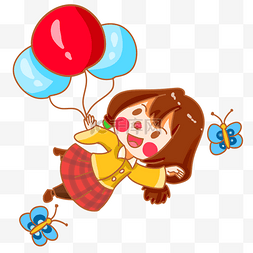 卡通拿气球的女孩图片_拿着气球的女孩手绘插画