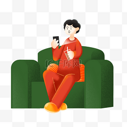 玩手机图片_扁平女子坐沙发玩手机看手机