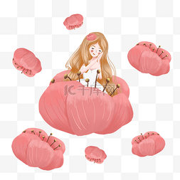 粉色长发女孩图片_简约坐在樱花里的女孩插画海报免