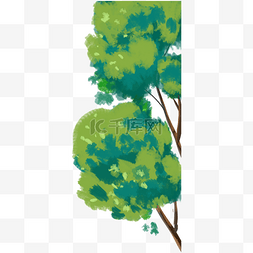 绿色彩绘水彩树免抠图