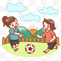 踢足球海报图片_户外草地闺蜜踢足球