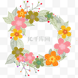 花朵树叶装饰图片_七夕植物花环花朵树叶装饰边框