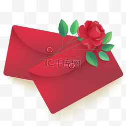 花和信封图片_红色信封和红色玫瑰花