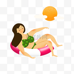 波比童话图片_夏天躺在泳圈上晒太阳的比基尼女