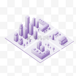 立体小树图片_紫色立体风格等距城市立体插画