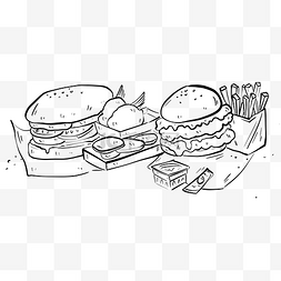 汉堡薯条鸡块图片_线描快餐食物