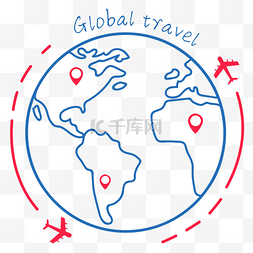 飞机环球旅行图片_环球旅行线描矢量