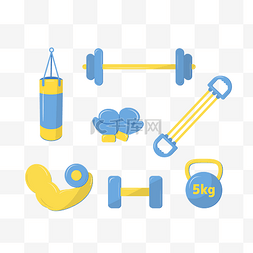 体育馆卡通图片_卡通蓝色力量健身房普通健身器材
