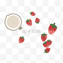俯视锅碗图片_俯视草莓牛奶杯子素材