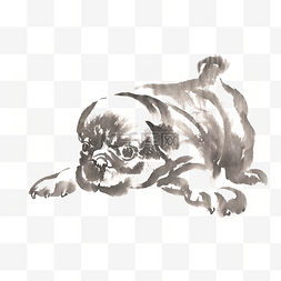 趴着的动物手绘图片_趴着的小狗水墨画PNG免抠素材
