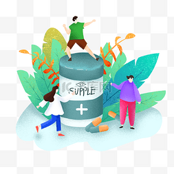 手绘人物医生图片_医疗行业扁平插画药瓶