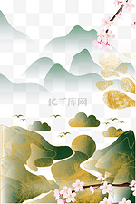 国潮中国风海报烫金绿金边框