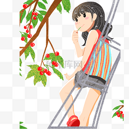 扶梯上吃果子的女孩