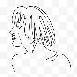 抽象画鼻子图片_手绘卡通线条女人短发插画