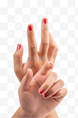 涂指红色甲油手指