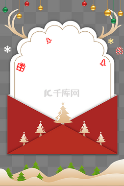 红色圣诞信封海报边框