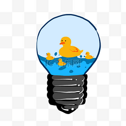 小鸭子插画图片_蓝色海水小鸭子灯泡