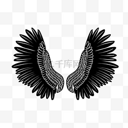 手绘黑色翅膀图片_黑白手绘简约线条鸟儿翅膀