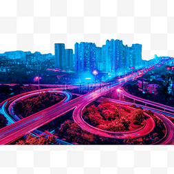 商务夜景图片_赛博朋克风城市立交车轨