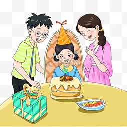 过生日蛋糕素材图片_给小女孩过生日一家人