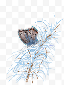 蝴蝶与植物水墨画