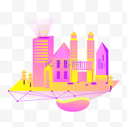 建筑图片_梦幻粉紫色渐变建筑城堡
