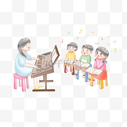 学生老师上课图片_上音乐课唱歌的学生和老师手绘png