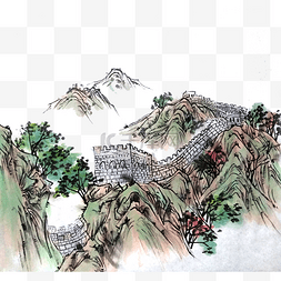 万里长城素描图片_中国万里长城水墨山水青山春景